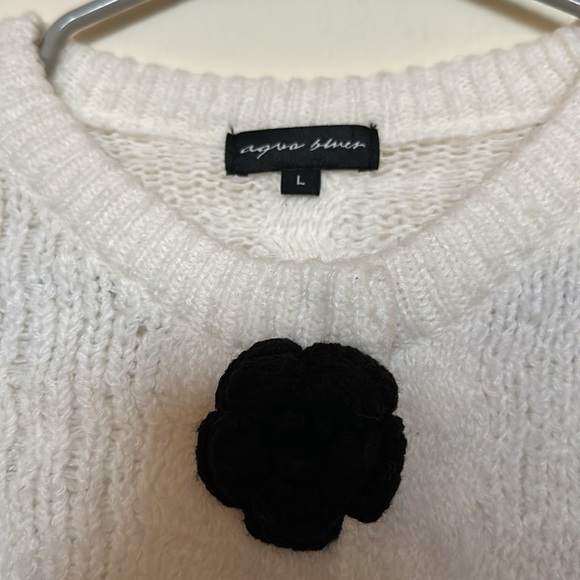 Cozy White Sweater with Black Floral Buttons - Picture 3 of 3